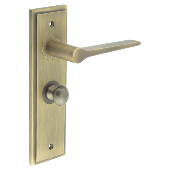 Frelan Knightsbridge Door Handle Bathroom Backplate Antique Brass & Turn & Release