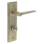 Frelan Knightsbridge Door Handle Din Bathroom Backplate Antique Brass & Turn & Release
