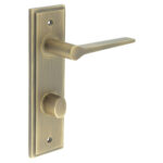 Frelan Knightsbridge Door Handle Din Bathroom Backplate Antique Brass & Turn & Release