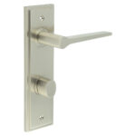 Frelan Knightsbridge Door Handle Din Bathroom Backplate Satin Nickel & Turn & Release