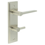 Frelan Knightsbridge Door Handle Din Bathroom Backplate Satin Nickel & Turn & Release