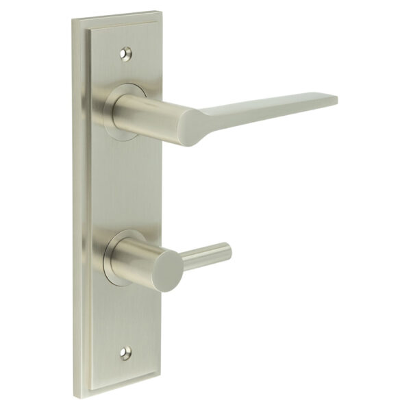 Frelan Knightsbridge Door Handle Din Bathroom Backplate Satin Nickel & Turn & Release