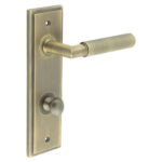 Piccadilly Door Handle Din Bathroom Backplate Antique Brass & Turn & Release