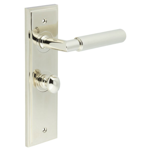 Frelan Piccadilly Door Handle Bathroom Backplate Polished Nickel & Turn & Release