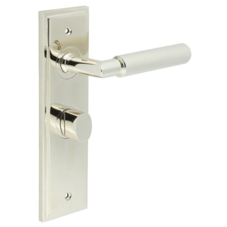 Frelan Piccadilly Door Handle Bathroom Backplate Polished Nickel & Turn & Release