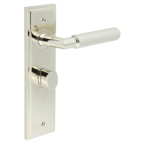 Frelan Piccadilly Door Handle Bathroom Backplate Polished Nickel & Turn & Release