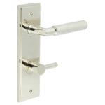 Frelan Piccadilly Door Handle Bathroom Din Backplate Polished Nickel & Turn & Release
