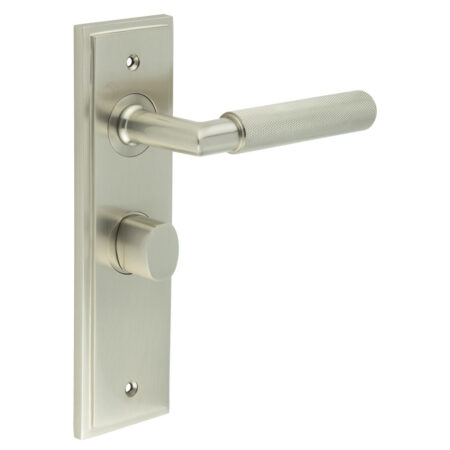 Frelan Piccadilly Door Handle Bathroom Backplate Satin Nickel & Turn & Release