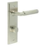 Frelan Piccadilly Door Handle Din Bathroom Backplate Satin Nickel & Turn & Release