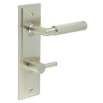 Frelan Piccadilly Door Handle Din Bathroom Backplate Satin Nickel & Turn & Release