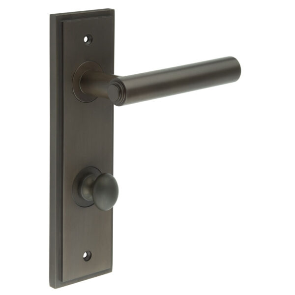 Frelan Richmond Door Handle Din Bathroom Backplate Dark Bronze & Turn & Release