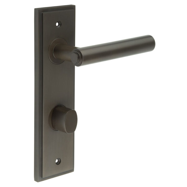 Frelan Richmond Door Handle Din Bathroom Backplate Dark Bronze & Turn & Release