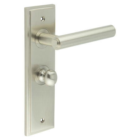 Richmond Door Handle Bathroom Backplate Satin Nickel & Turn & Release