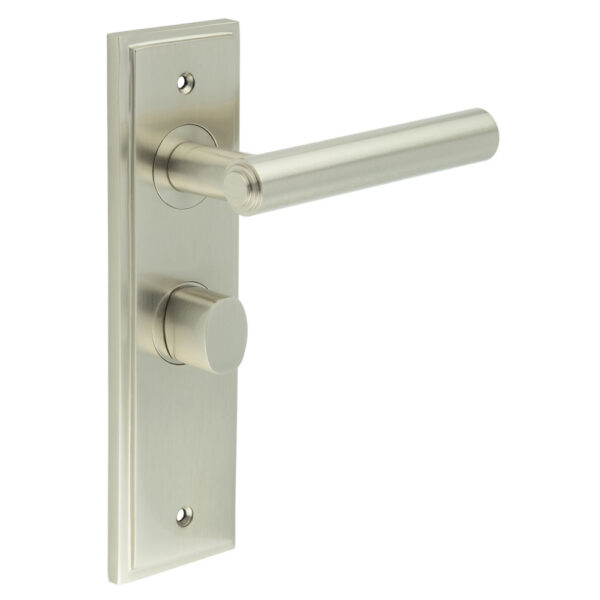 Richmond Door Handle Bathroom Backplate Satin Nickel & Turn & Release