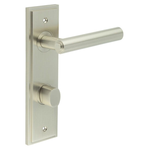 Richmond Door Handle Din Bathroom Backplate Satin Nickel & Turn & Release