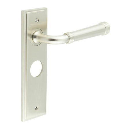 Highgate Door Handle Bathroom Backplate Satin Nickel