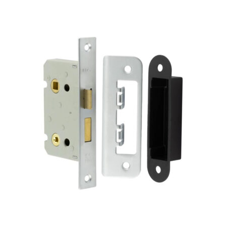 Frelan Jedo Kontrax Bathroom locks with Square Forend & Radiused Strike Plate 65mm Satin Nickel