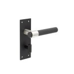 Nero T-Bar Door Handles on Bathroom Plate Black