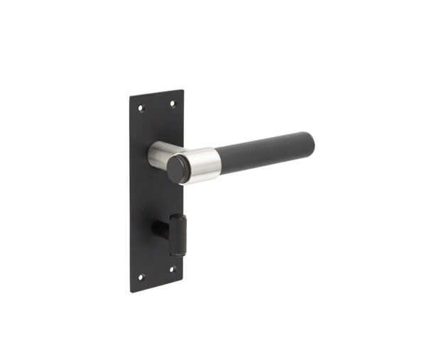 Frelan Nero T-Bar Door Handles on Bathroom Plate Black