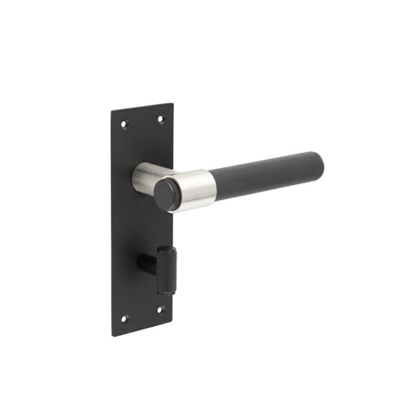 Nero T-Bar Door Handles on Bathroom Plate Black