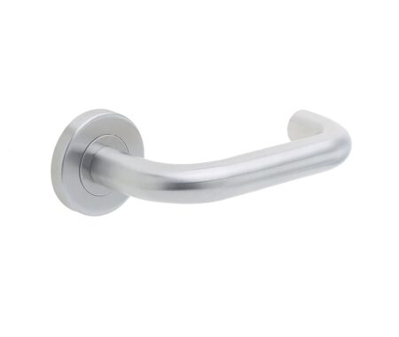Frelan Orbit 19mm Door Handle on 8mm Sprung Rose Grade 201 Satin Stainless Steel
