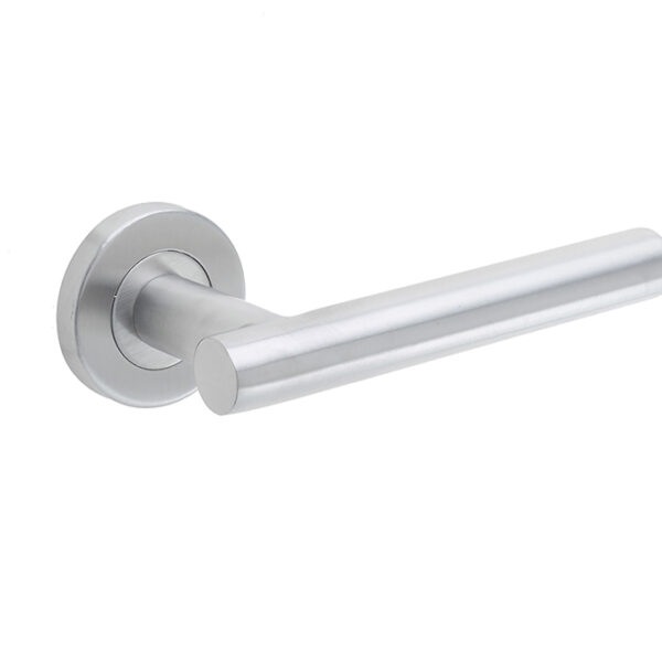 Atlanta Door Handles on Rose Grade 201 Satin Stainless Steel