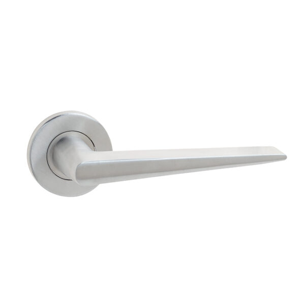 Meteor Door Handle on Rose Grade 304 Satin Stainless Steel