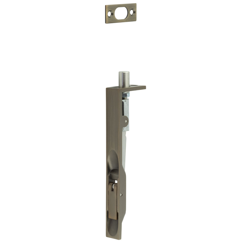 jss50ab.jpg Frelan Stainless Steel Flush Bolts JSS50 Antique Brass 150mm x 20mm Square Forend - 150x20mm - Image 1