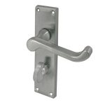 Victorian Scroll Door Handle on Bathroom Plate Satin Chrome