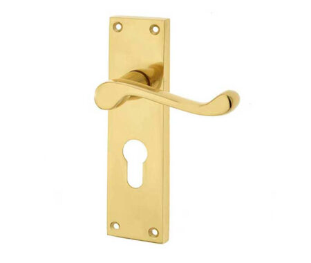 Frelan Victorian Scroll Door Handle on Euro Profile Lockplate Polished Brass