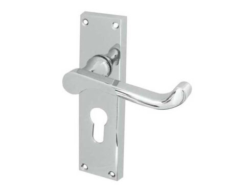Victorian Scroll Door Handle on Euro Profile Lockplate Polished Chrome