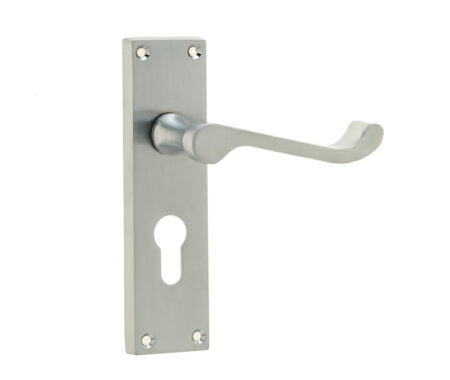 Victorian Scroll Door Handle on Euro Profile Lockplate Satin Chrome