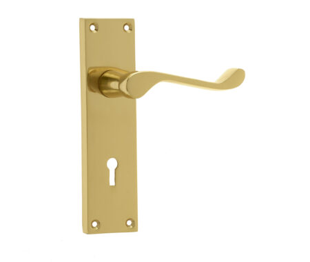 Victorian Scroll Door Handle on Lockplate Polished Brass
