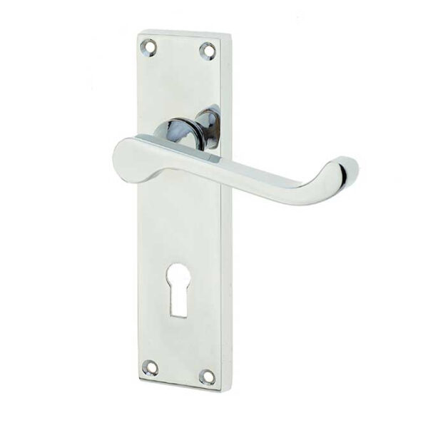 Victorian Scroll Door Handle on Lockplate Polished Chrome