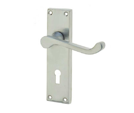 Victorian Scroll Door Handle on Lockplate Satin Chrome