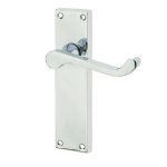 Victorian Scroll Door Handle on Long Latchset Plate Polished Chrome