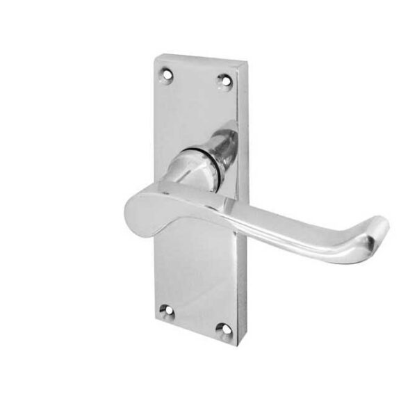 Victorian Scroll Door Handle on Short Latchset Plate Polished Chrome