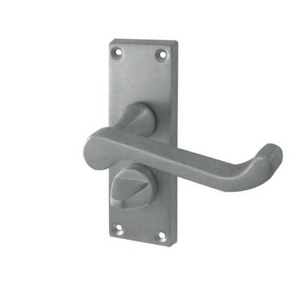 Victorian Scroll Door Handle on Privacy Plate Satin Chrome