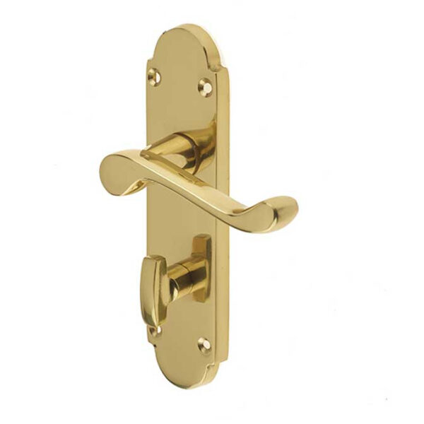 Epsom Suite Door Handle on Bathroom Plate Polished Brass