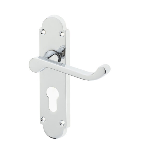 Epsom Suite Door Handle on Euro Profile Lockplate Polished Chrome