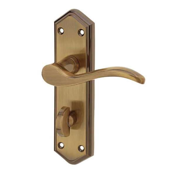 Paris Suite Door Handles on Bathroom Plate Antique Bronze