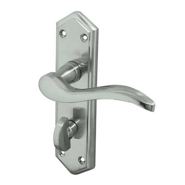 Paris Suite Door Handles on Bathroom Plate Satin Chrome