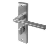 Delta Suite Door Handles on Bathrooom Plate Satin Chrome