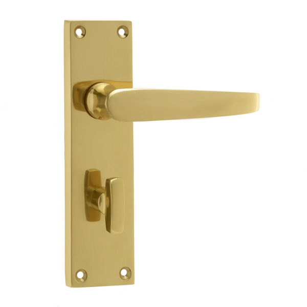 Victorian Straight Door Handle on Bathroom Plate Polished Brass