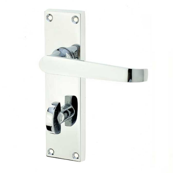 Victorian Straight Door Handle on Bathroom Plate Polished Chrome