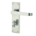 Victorian Straight Door Handle on Bathroom Plate Satin Chrome