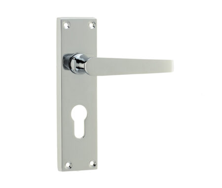 Victorian Straight Door Handles on Euro Profile Lockplate Polished Chrome