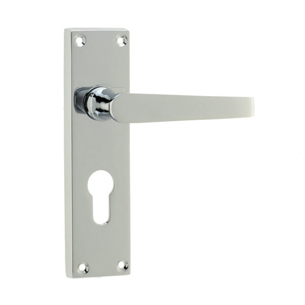 Victorian Straight Door Handles on Euro Profile Lockplate Polished Chrome