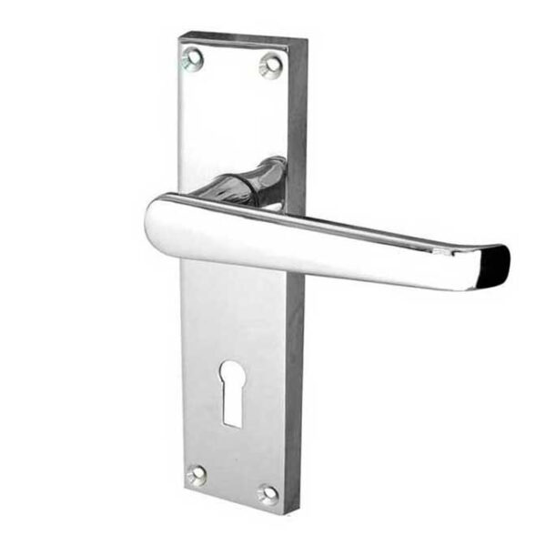 Victorian Straight Door Handle on Lockplate Polished Chrome