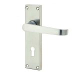 Victorian Straight Door Handle on Lockplate Satin Chrome